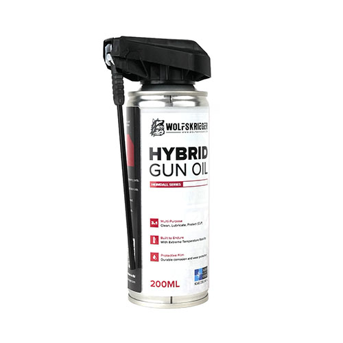 Wolfskrieger Hybrid Gun Oil reinigt, schmiert und schützt deine Waffe in einem Schritt, bietet zuverlässige Funktion und Korrosionsschutz bei jedem Wetter.